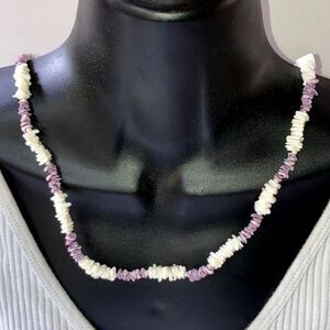 PUKA SHELL Necklace White Purple Metal Barrel Clasp Unisex Men Women 24 inches